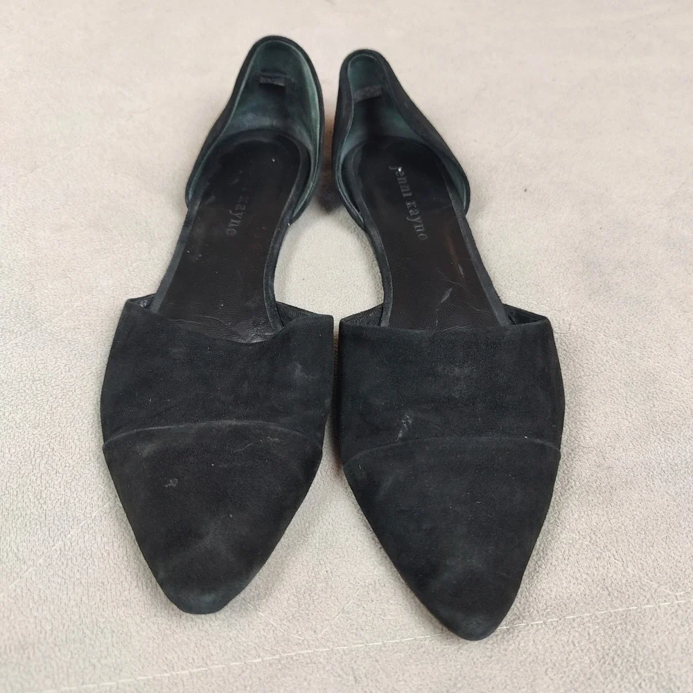 Jenni Kayne‎ Suede D'Orsay Flats Womens 38.5 8.5 Black Pointed Toe Made in Italy